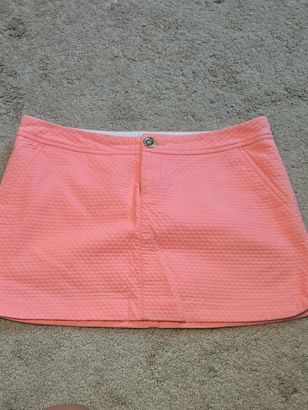 Lilly Pulitzer Coral Pink Textured Mini Skort with Front Button